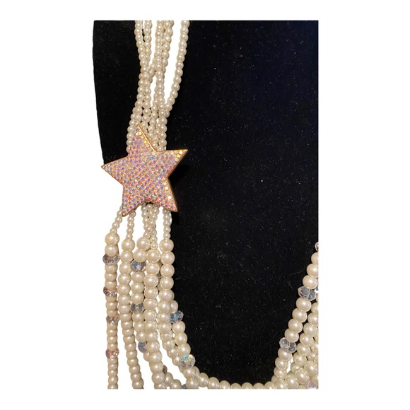 Vintage Kirks Folly Multi Strand Faux Pearl Necklace W AB Crystals NWOT W Box - Picture 2 of 5